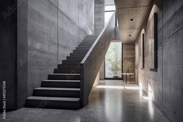Obraz Concrete interior with stairs and sunlight. Industrial, concrete or loft Style. created with Generative AI