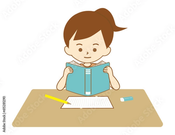 Fototapeta 宿題のために本を読む女の子