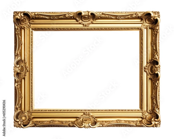 Fototapeta Antique carved gilded frame isolated on white background. Vintage golden rectangle frame for photo. generative AI