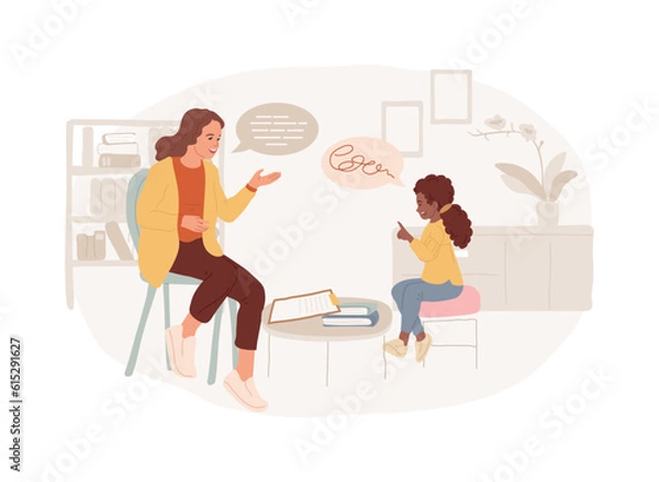 Obraz Speech therapy isolated concept vector illustration. Speech pathology therapy, improve language, development delay, speaking disability treatment, tongue exercise at home vector concept.
