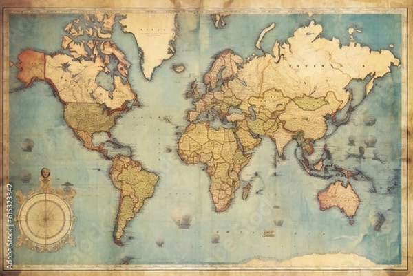 Obraz Vintage old earth map on white background Generative AI 