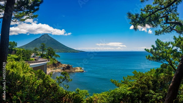 Fototapeta 開聞岳は、鹿児島県の薩摩半島の南端に位置する標高924 mの火山で、薩摩富士とも呼ばれる