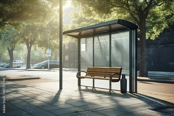 Fototapeta Bus stop in park. Generate Ai