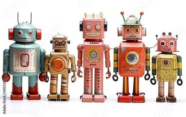 Fototapeta Tin Toy Robots on a white background