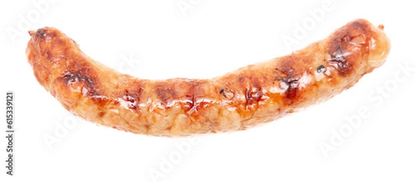 Fototapeta Grilled sausage isolated on white background. Top view. Flat lay
