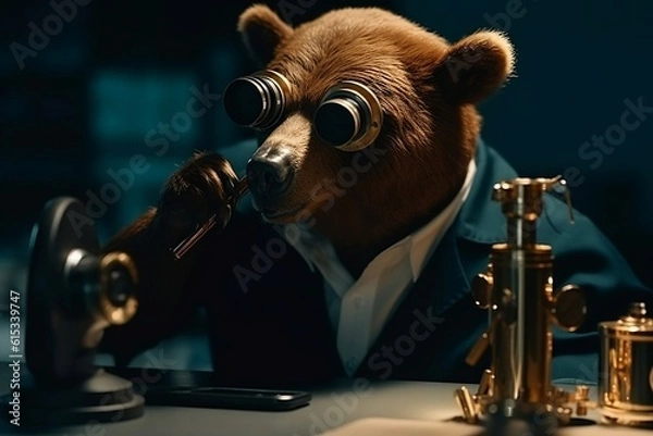 Fototapeta Close-up on a scientist bear.  