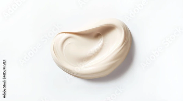 Fototapeta White cream swatch. Flat lay on a minimalist white background. Generative Ai