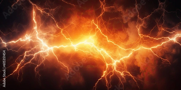 Fototapeta Orange electric lightning background. Generative AI