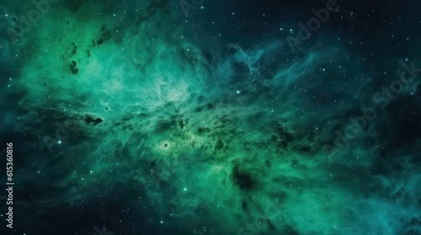 Fototapeta Abstract green galaxy space background, colorful cosmos universe backdrop