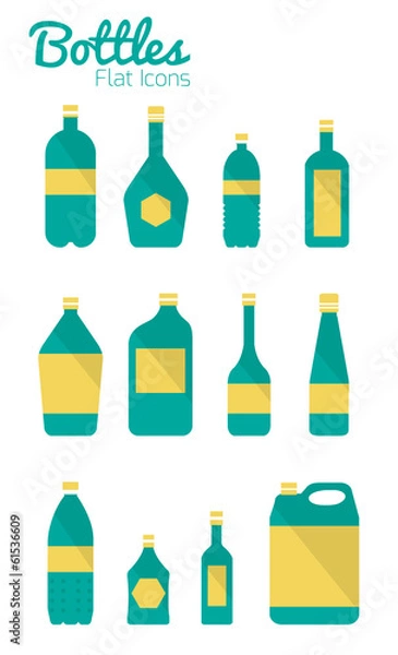 Obraz Bottles and package Icons. Flat Design. vector