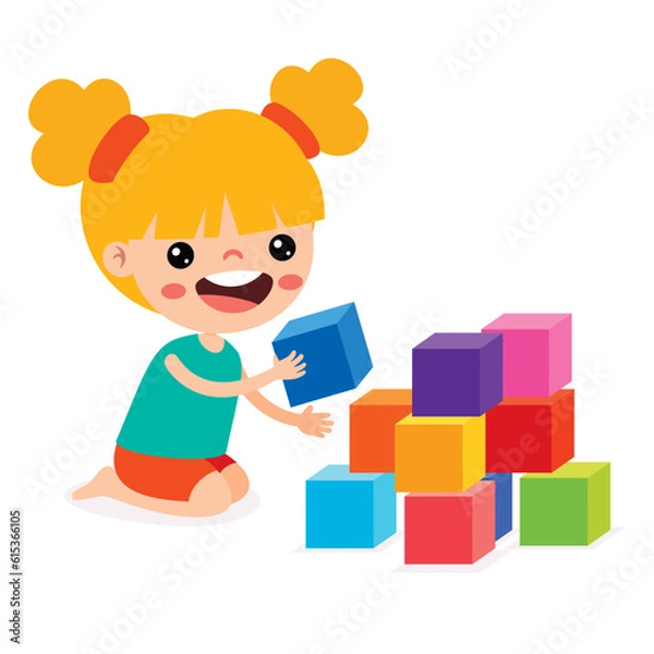 Fototapeta Kid Playing With Building Blocks