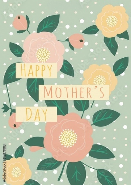 Fototapeta Mother's Day Floral Postcard Design A5 Created with Generative AI Tools