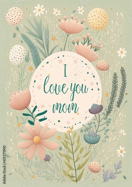 Fototapeta Mother's Day Floral Postcard Design A5 Created with Generative AI Tools
