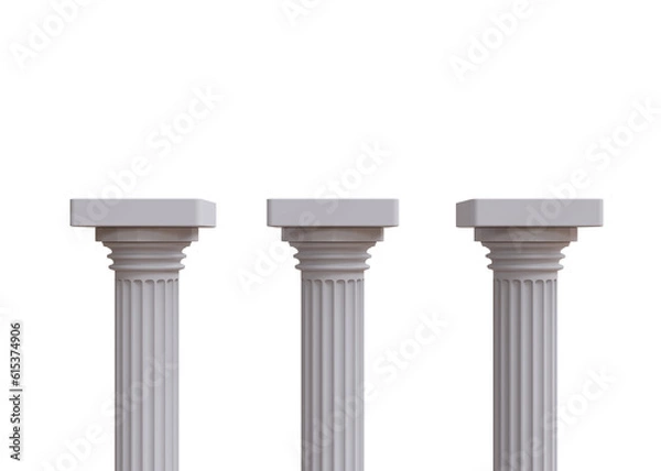 Fototapeta Three marble pillars columns ancient Greek isolated on transparent background, PNG.