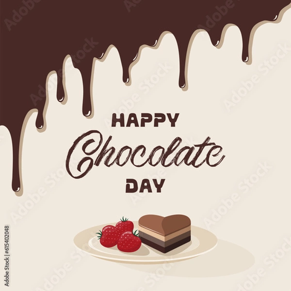 Obraz Happy Chocolate Day. Melted chocolate. World Chocolate Day Instagram post, postcard or banner.