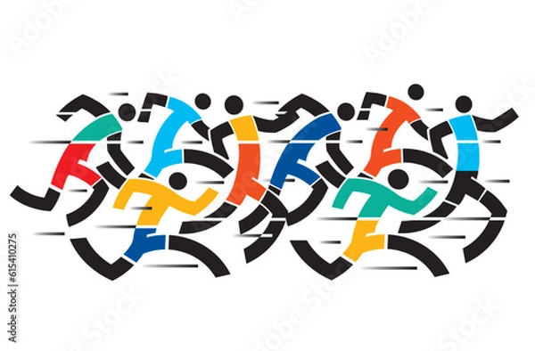 Fototapeta Sport Runners, marathon jogging. Illustration of group of running racers . Vector available.