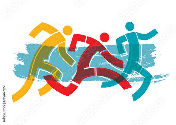 Fototapeta Running race, marathon, jogging, three runners.
Abstract stylized colorful illustration of running race. Vector available.