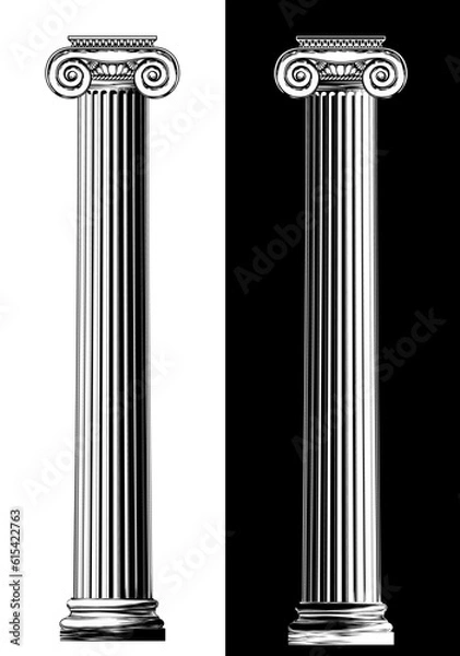 Obraz Ionic order column. Black and white sketch style