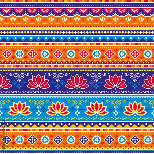 Obraz 	
Pakistani or Indian truck art vector seamless unique pattern with lotus flowers , decorative wallpaper, textile or fabric print design