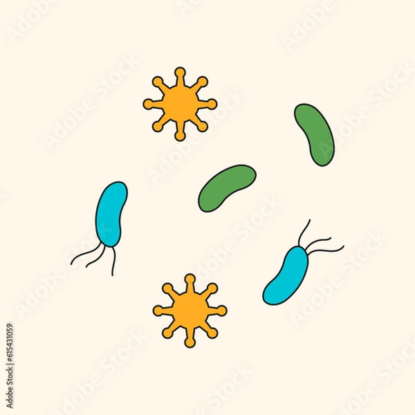 Obraz H. pylori bacteria, Infection illustration. Helicobacter pylori outline vector illustration for social media or web. Bacteria illiustration.