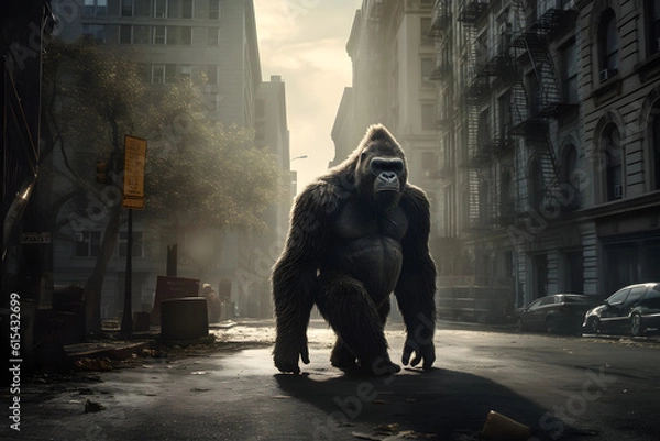 Fototapeta King Kong Unleashed in the Urban Jungle. Generative AI