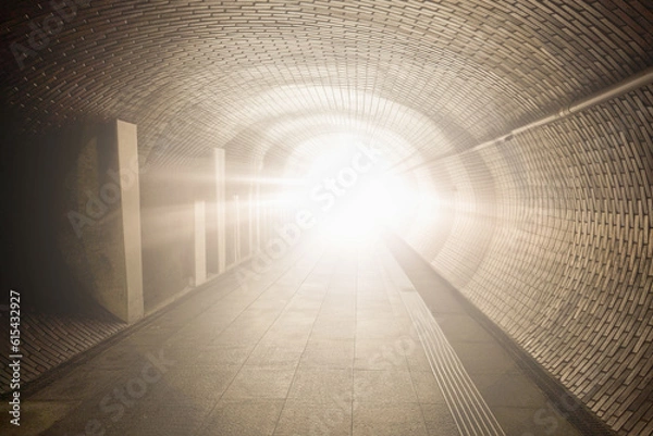 Fototapeta Bright rays of light at the end of the tunnel, a religious phenomenon
