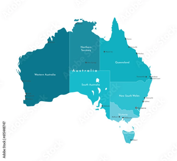 Obraz Vector modern isolated illustration. Simplified geographical  map of Australia and nearest areas (Indonesia, Papua New Guinea and etc). White background 