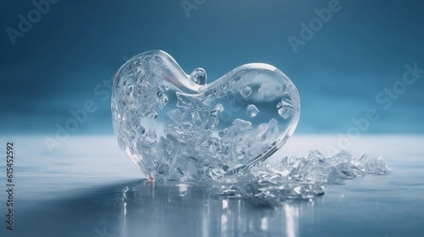 Fototapeta Transparent crystal ice heart shape with a simple minimalist snow background.Generative Ai