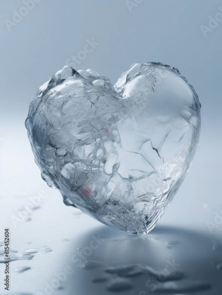 Fototapeta Transparent crushed ice heart shape with a simple minimalist blue background.Generative Ai