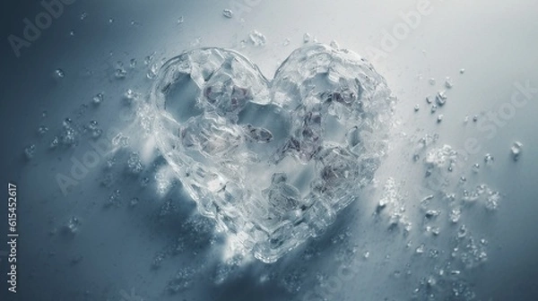 Fototapeta Crushed ice heart shape with a simple minimalist blue background.Generative Ai
