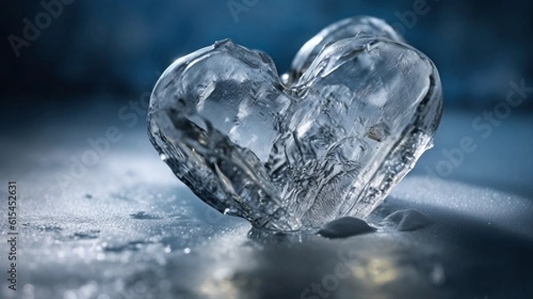 Fototapeta Frozen crushed ice heart with a simple minimalist blue background.Generative Ai