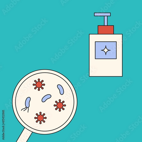 Obraz Bacteria and soap flat illustration. Hygiene illustration.