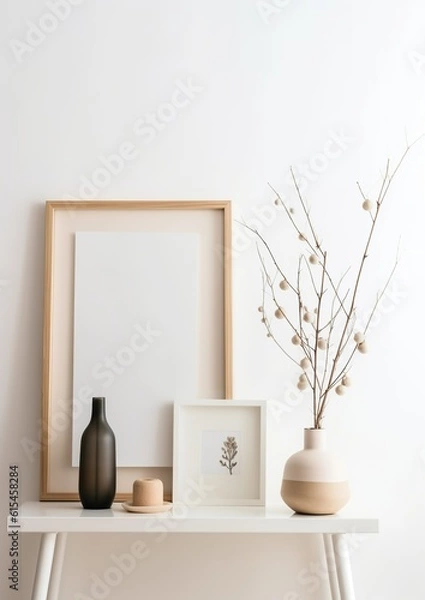 Fototapeta Minimalist Elegance: White Background with Minimalistic Mockup Frames. Generative AI.
