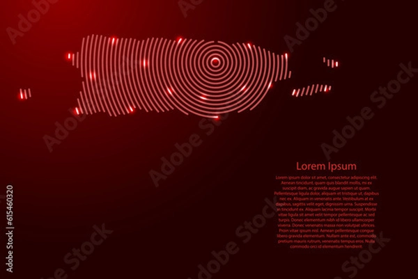 Fototapeta Puerto Rico, map from futuristic concentric red circles and glowing stars for banner, poster, greeting card
