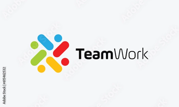 Fototapeta Logo teamwork people networking connection support team minimalist concept corporate industry