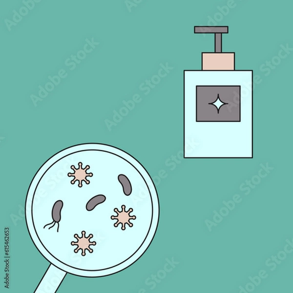 Obraz Bacteria and soap flat illustration. Hygiene illustration.