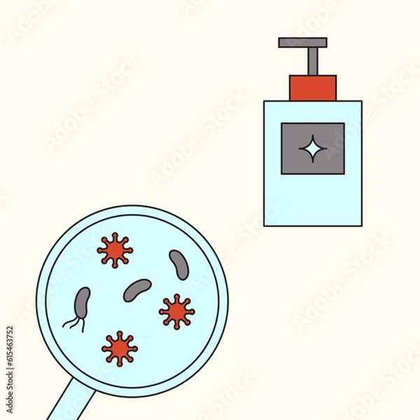Obraz Bacteria and handsoap flat illustration. Hygiene illustration.