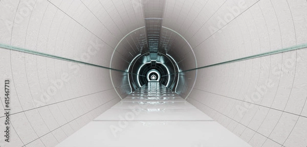 Fototapeta Room Sci Fi Neon Laser Hyperloop Pipe Technology Modern Neon Light Show  Light Scene Tunnel Spaceship Empty Tunnel Science fiction 3D illustration