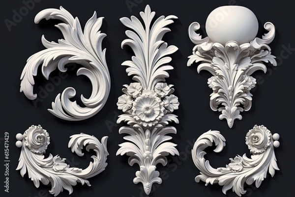 Fototapeta White vector set of baroque elements 