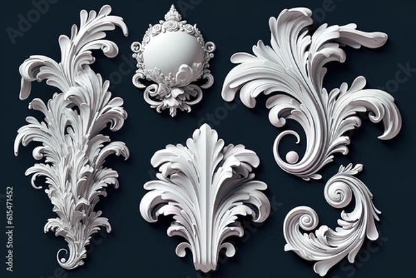 Fototapeta White vector set of baroque elements 