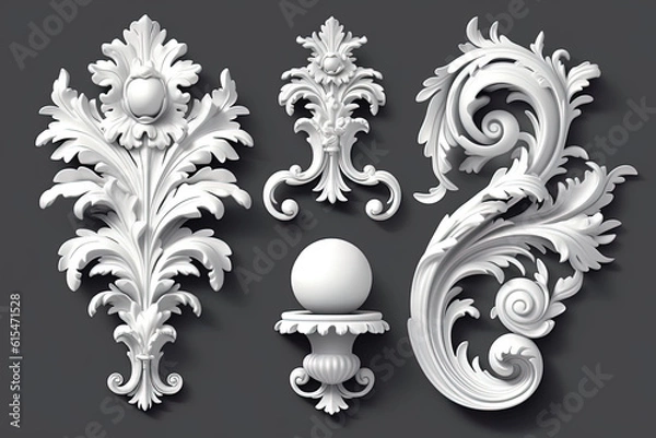 Fototapeta White vector set of baroque elements 