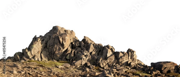 Fototapeta Rock mountain slope foreground close-up isolated on a transparent background. Element for matte painting, copy space. Generative AI.