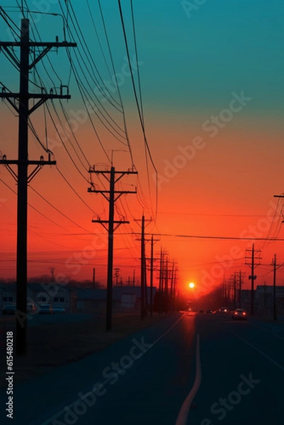 Fototapeta 맑은 하늘의 노을, 아름다운 풍경. 인공지능 생성