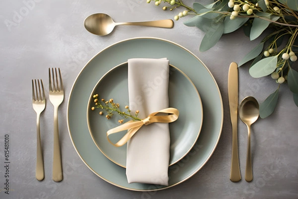 Obraz christmas table setting with christmas decorations