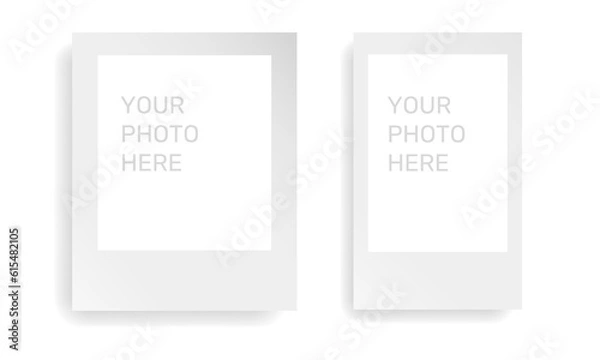 Fototapeta Realistic polaroid photo frames. Empty photo frame mockup with shadow. Vintage card. Vector illustration isolated on white background