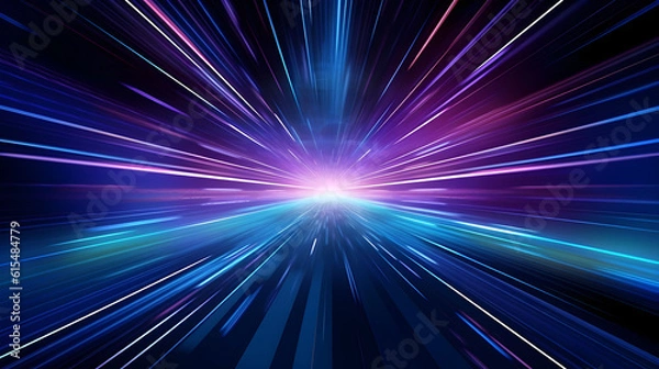 Fototapeta Abstract futuristic neon background with glowing lines. Illustration of high speed light effect. 