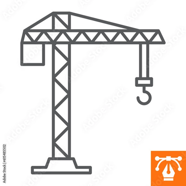 Obraz Tower crane line icon, outline style icon for web site or mobile app, construction and building, building crane vector icon, simple vector illustration, vector graphics with editable strokes.