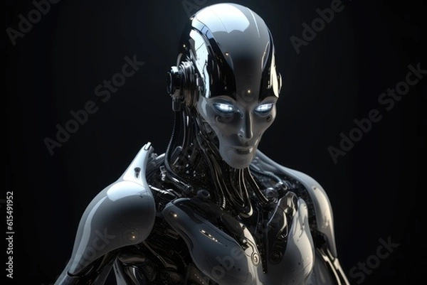 Fototapeta Humanoid Sci-Fi Cyborg Robot Portrait generative AI.