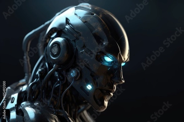 Obraz Humanoid Sci-Fi Cyborg Robot Portrait generative AI.
