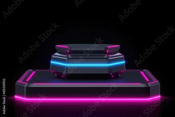 Fototapeta Futuristic Neon Platform with Mysterious Smoke generative AI